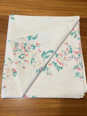 Vintage mid-century apple tree blossom tablecloth, Spring farmhouse floral linen